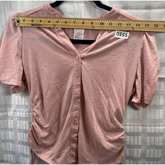No Boundaries Junior/women’s Top Size S(3-5) color Pink short sleeve Button Up - Picture 3 of 11